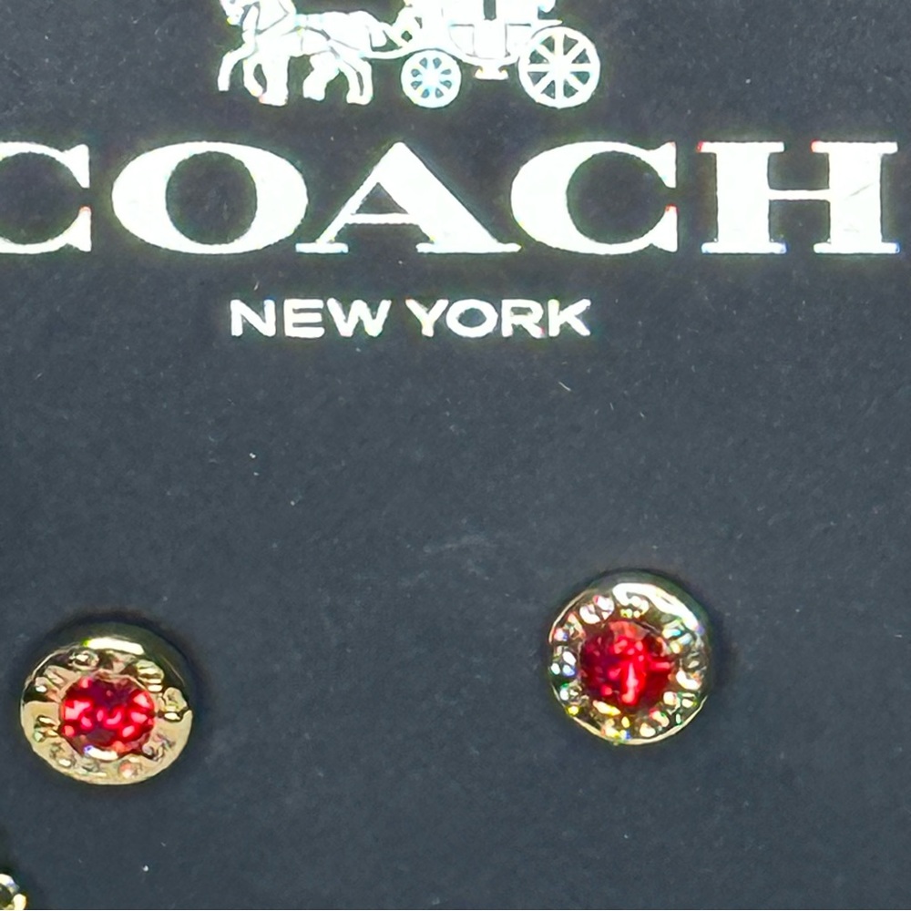 Coach - gold toned and ruby necklace and matching earrings, NIB - Picture 3 of 9